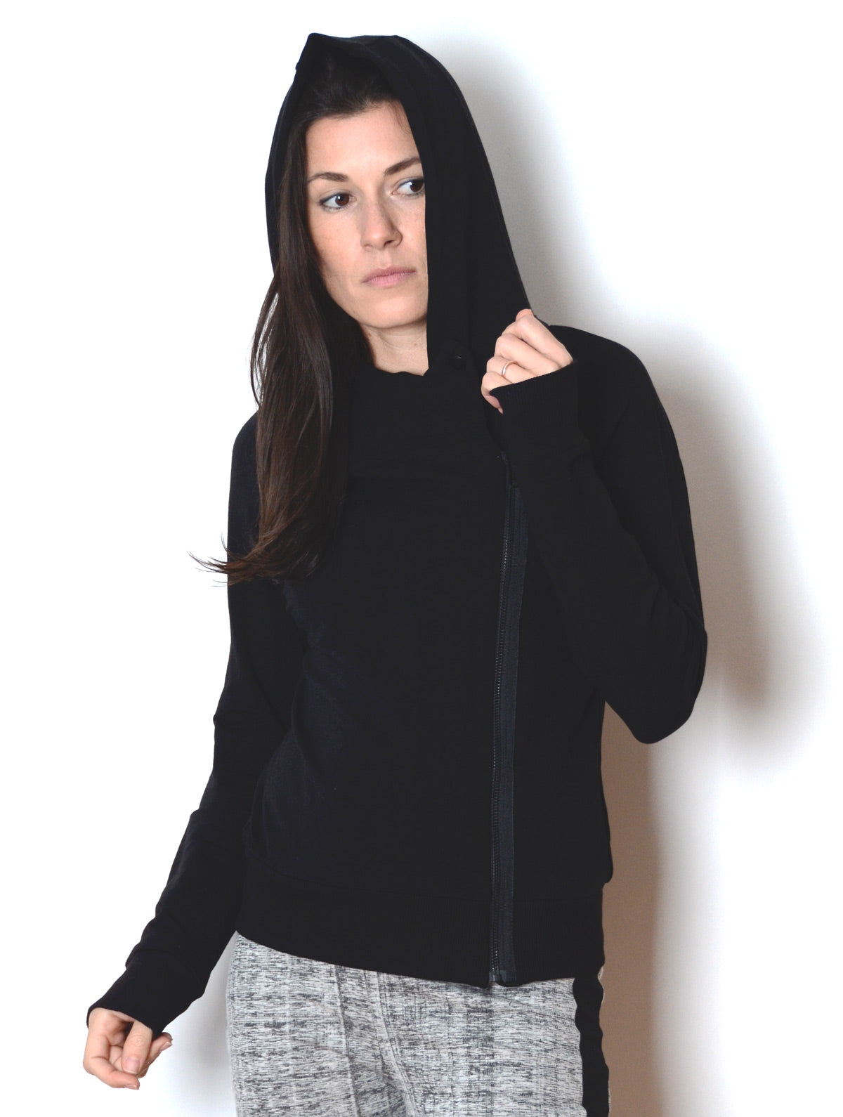 Black cowl neck hoodie online